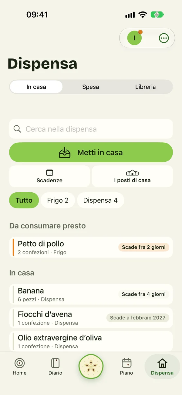 Dispensa di MindLeaT con «Da consumare presto» in cima: petto di pollo, scade fra 2 giorni