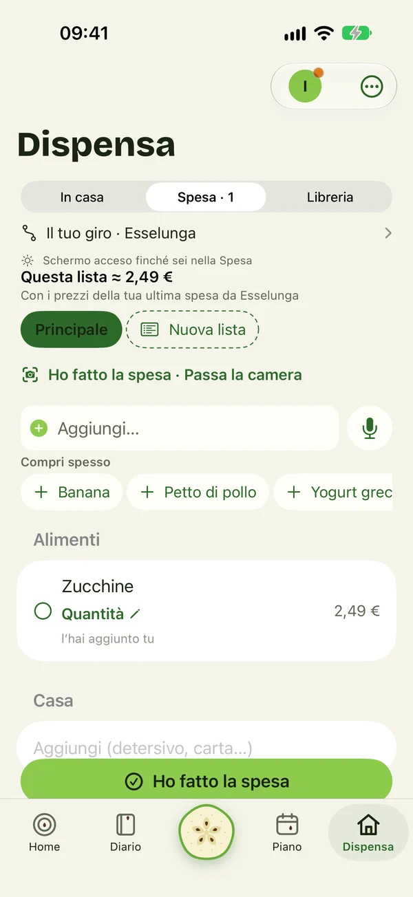 Lista della spesa di MindLeaT dopo «Metti il piano in spesa»